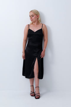 Petite Satin Midi Dress With a Split