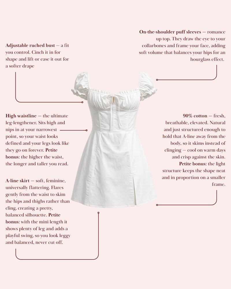 What's flattering about the Sun Kissed - Petite Mini Milkmaid Dress